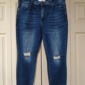 KanCan Women's Dark Blue Distressed Skinny Jeans